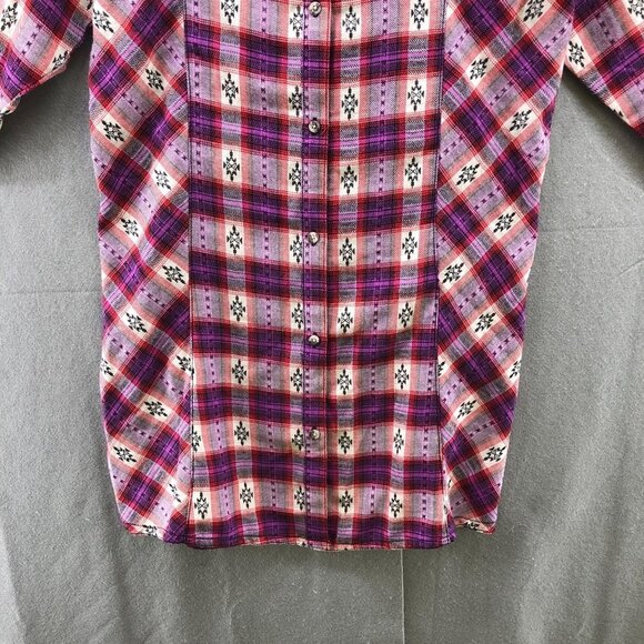 Rock 47 Wrangler Western Shirt Womens M Long Sleeve Pink Plaid Tunic Longline - Picture 4 of 12